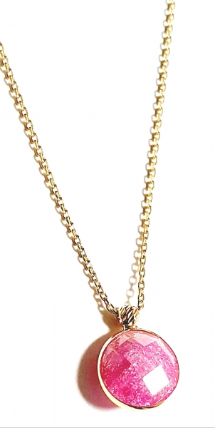 585/-14K GOLD Collier mit einem rosa Bergquarz bestückt