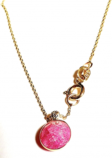 585/-14K GOLD Collier mit einem rosa Bergquarz bestückt
