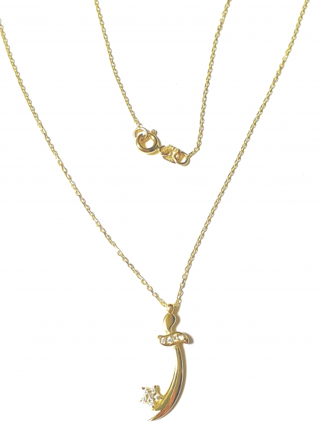 585/-14K GOLD Collier SCHWERT STERN (KILIC) mit hochwertigen ZIRKONIA