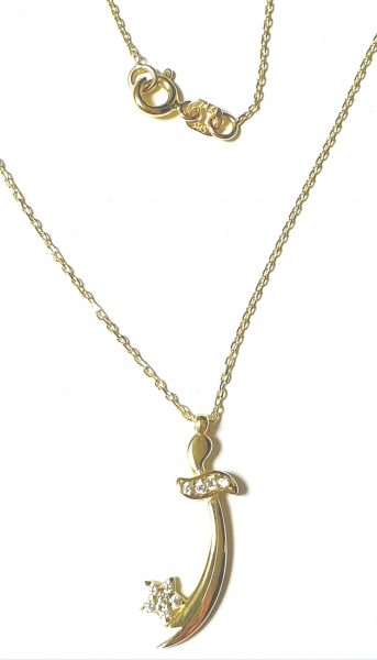 585/-14K GOLD Collier SCHWERT STERN (KILIC) mit hochwertigen ZIRKONIA