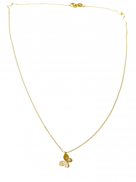585/-14K GOLD glänzender Schmetterling Gold Collier mit Zirkonia bestückt
