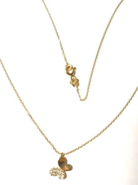585/-14K GOLD glänzender Schmetterling Gold Collier mit Zirkonia bestückt
