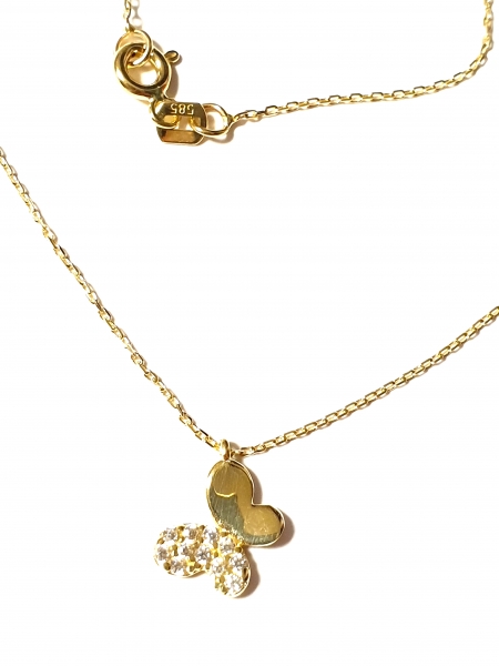 585/-14K GOLD glänzender Schmetterling Gold Collier mit Zirkonia bestückt
