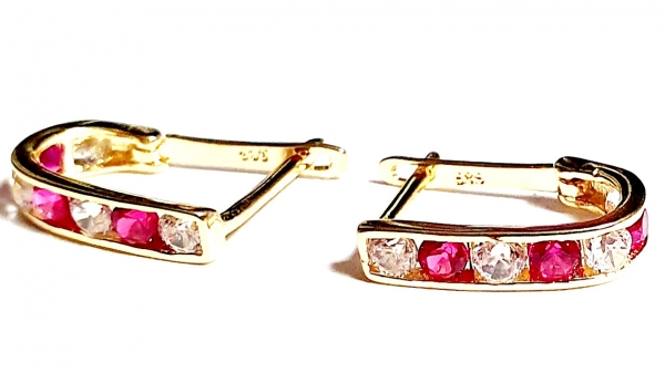 Echt Gold 585/ -14 K Ohrringe schön mit pink-weissen Zirkonia