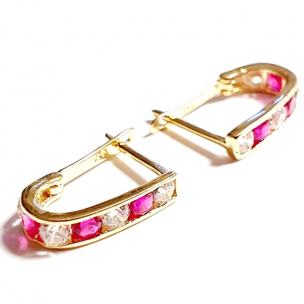Echt Gold 585/ -14 K Ohrringe schön mit pink-weissen Zirkonia