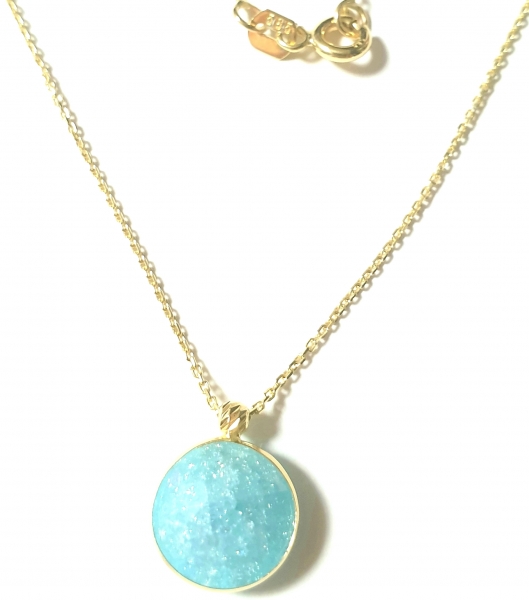 585/-14K GOLD Collierkettchen mit blauem Bergkristall