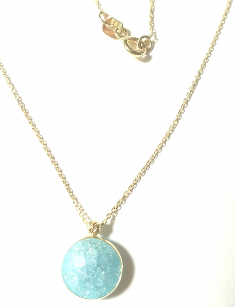 585/-14K GOLD Collierkettchen mit blauem Bergkristall