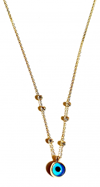 585/-14K GOLD Schutz mit dem TÜRKISCHEN AUGE Gold Collier