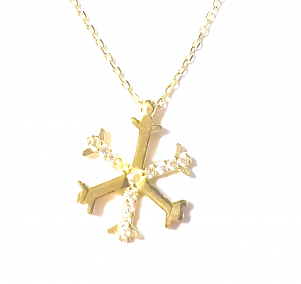 585/-14K GOLD Collier mit magischem Schneeflocken Goldanhänger