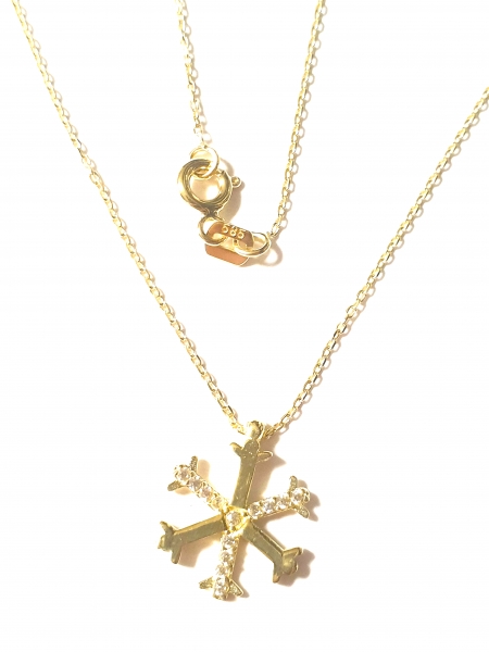 585/-14K GOLD Collier mit magischem Schneeflocken Goldanhänger