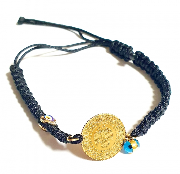 Echt massiv 916/-22K GOLD Münze Ceyrek Altin mit GOLD Nazar als Armband