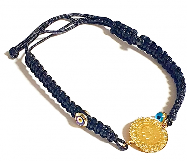 Echt massiv 916/-22K GOLD Münze Ceyrek Altin mit GOLD Nazar als Armband