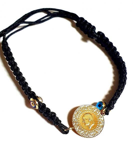 Echt massiv 916/-22K GOLD Münze Ceyrek Altin mit GOLD Nazar als Armband