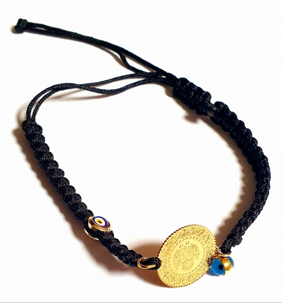 Echt massiv 916/-22K GOLD Münze Ceyrek Altin mit GOLD Nazar als Armband