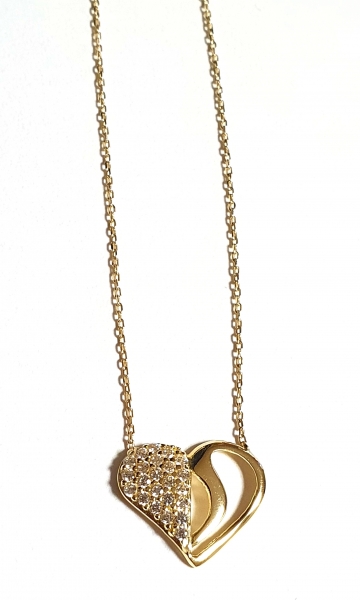 585/-14K GOLD HERZ Collier mit Zirkonia bestückt