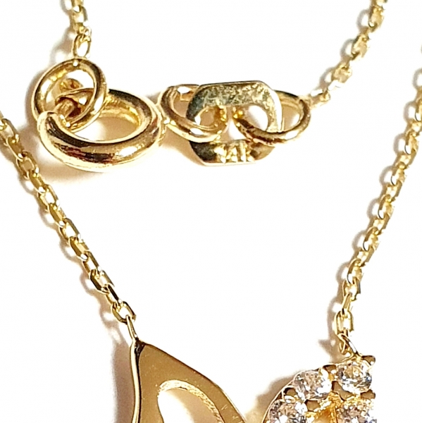 585/-14K GOLD sehenswerter Schmetterling Gold Collier mit Zirkonia