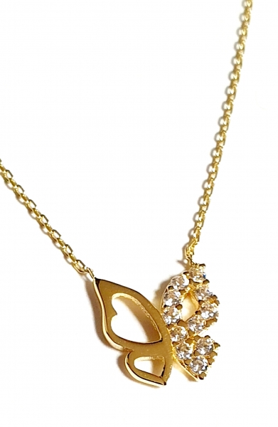 585/-14K GOLD sehenswerter Schmetterling Gold Collier mit Zirkonia