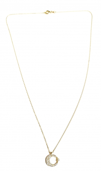 585/-14K GOLD Mond Stern Gold Collier mit Zirkonia bestückt