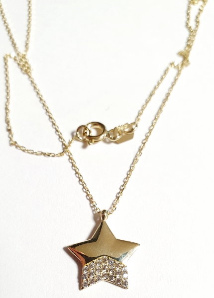 585/-14K GOLD sehr schöner STERN Gold Collier mit Zirkonia bestückt