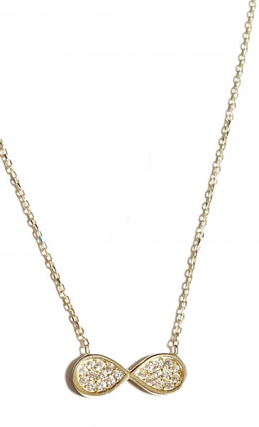 585/-14K GOLD UNENDLICHKEITSZEICHEN Gold Collierkettchen mit Zirkonia