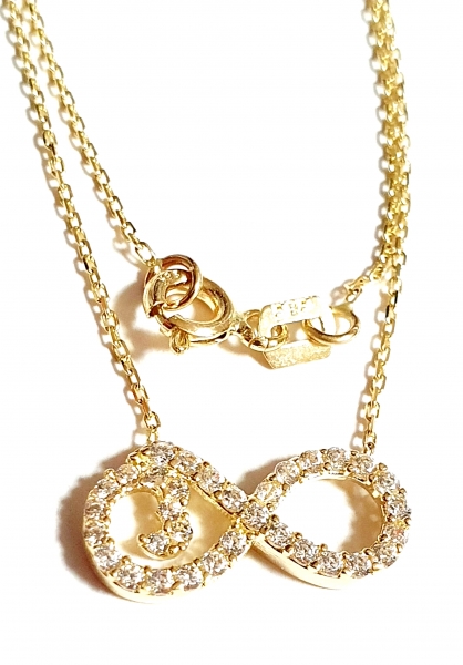 585/-14K GOLD UNENDLICHKEITSZEICHEN Gold Collier mit Zirkonia bestückt