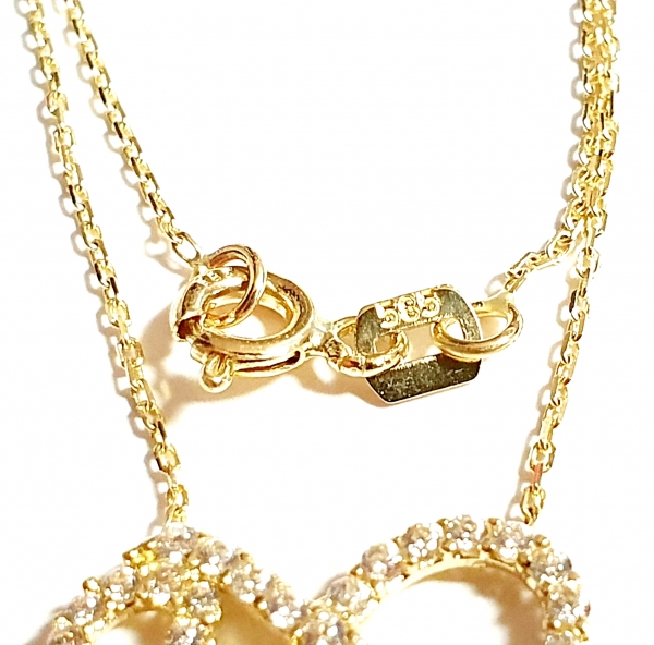 585/-14K GOLD UNENDLICHKEITSZEICHEN Gold Collier mit Zirkonia bestückt