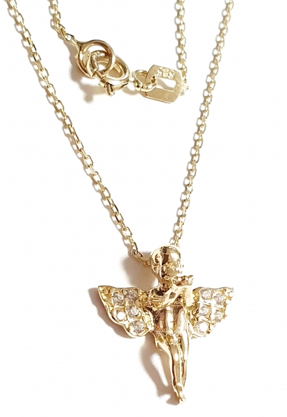 585/-14K GOLD ENGEL Collier mit Zirkonia