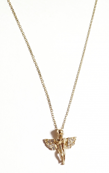 585/-14K GOLD ENGEL Collier mit Zirkonia