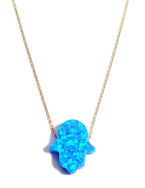 585/-14K GOLD Collierkettchen GRÜNBLAU Bergquarz Fatimas Hand