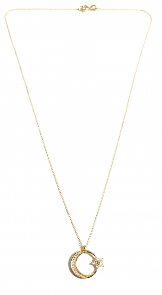 585/-14K GOLD Mond Stern Gold Collier mit Zirkonia bestückt