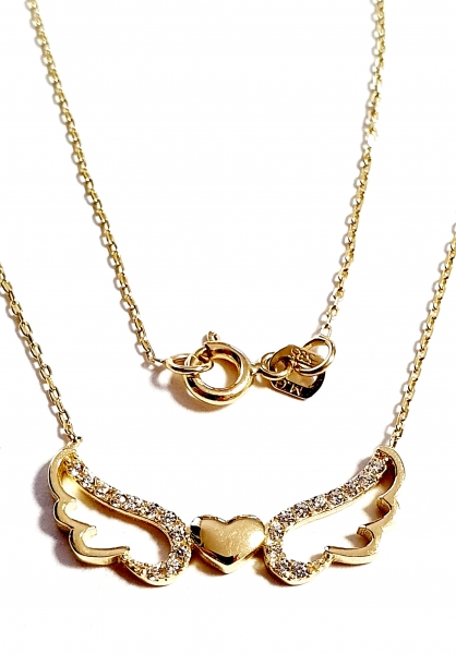 585/-14K GOLD magische Engelsflügeln-Herz Gold Collier mit Zirkonia bestückt