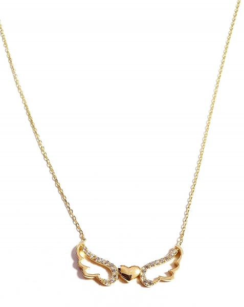 585/-14K GOLD magische Engelsflügeln-Herz Gold Collier mit Zirkonia bestückt