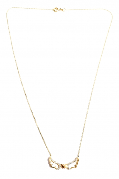 585/-14K GOLD magische Engelsflügeln-Herz Gold Collier mit Zirkonia bestückt