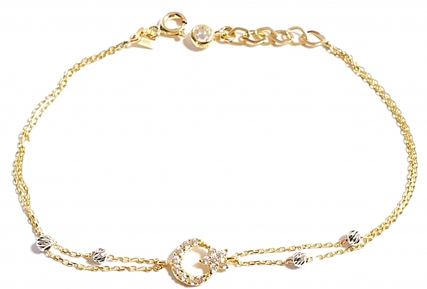 585/-14K GELBGOLD ARMBAND Halbmond mit Stern Zirkonia