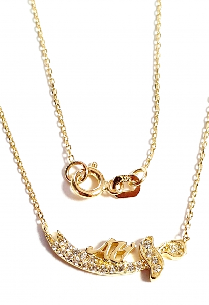 585/-14K GOLD Collier SCHWERT (KILIC) mit ZIRKONIA bestückt