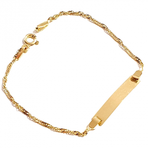585/-14K GELBGOLD KINDERARMBAND MIT PLATTE, für GRAVUR geeignet