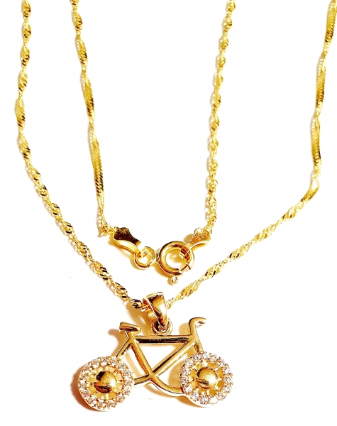 GOLDKETTE 585/-14K MIT ECHTEM 585 /-14K FAHRRAD ANHÄNGER