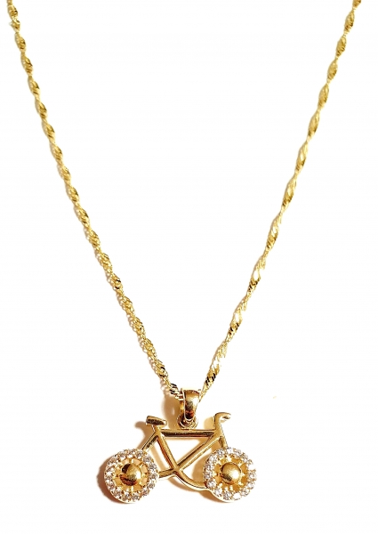 GOLDKETTE 585/-14K MIT ECHTEM 585 /-14K FAHRRAD ANHÄNGER