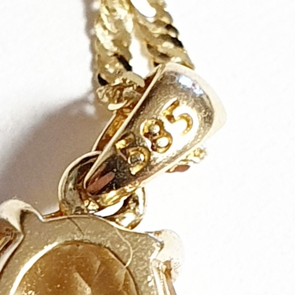 GOLDKETTE 585(14K)MIT ECHTEM 585 (14) CITRINFARBENER ZIRKONIA ANHÄNGER