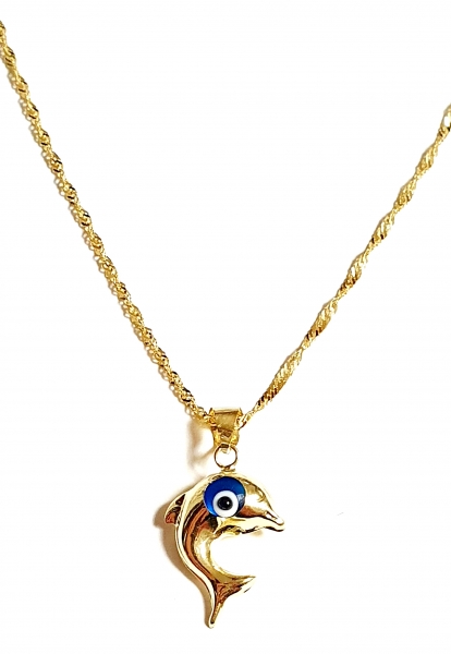 GOLDKETTE 585(14K)MIT ECHTEM 585 (14K) ANHÄNGER DELPHIN NAZAR