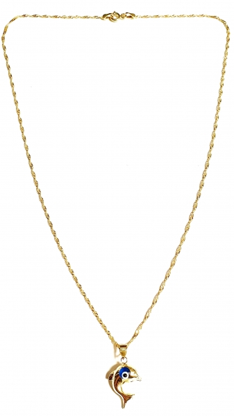 GOLDKETTE 585(14K)MIT ECHTEM 585 (14K) ANHÄNGER DELPHIN NAZAR
