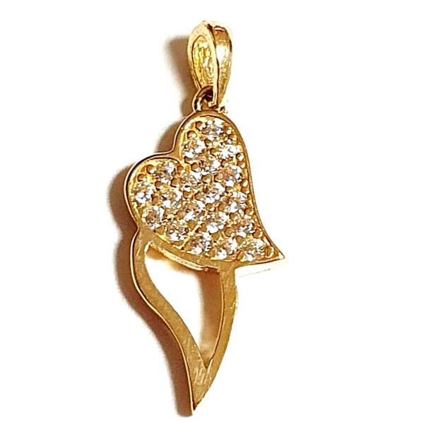GOLDANHÄNGER 585/-14K GOLD HERZ MIT STEINEN
