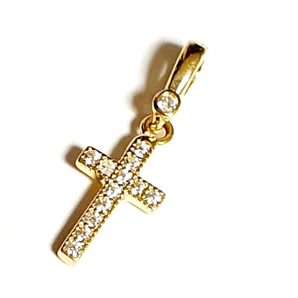ECHTER GOLDANHÄNGER 585/-14K GOLD KREUZ MIT STEINEN