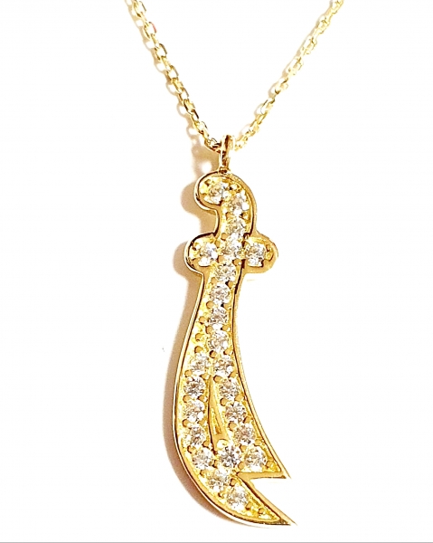 585/-14K GOLD Collier SCHWERT (KILIC) mit ZIRKONIA