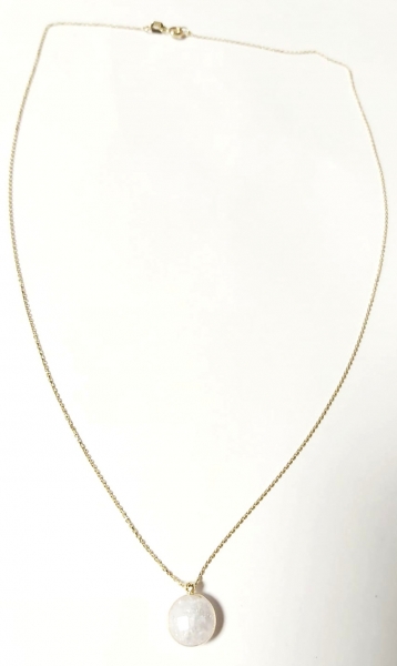 585/-14K GELBGOLD Collierkettchen mit weißem Bergquarz