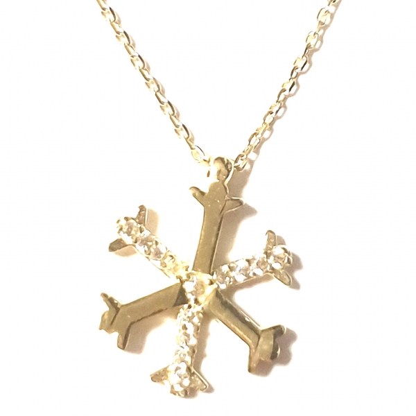 585/-14K GOLD Collier mit magischem Schneeflocken Goldanhänger